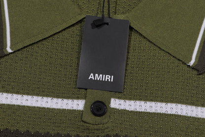 AMIRI Striped Pointelle-Knit Polo Shirt
