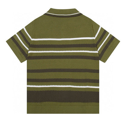 AMIRI Striped Pointelle-Knit Polo Shirt